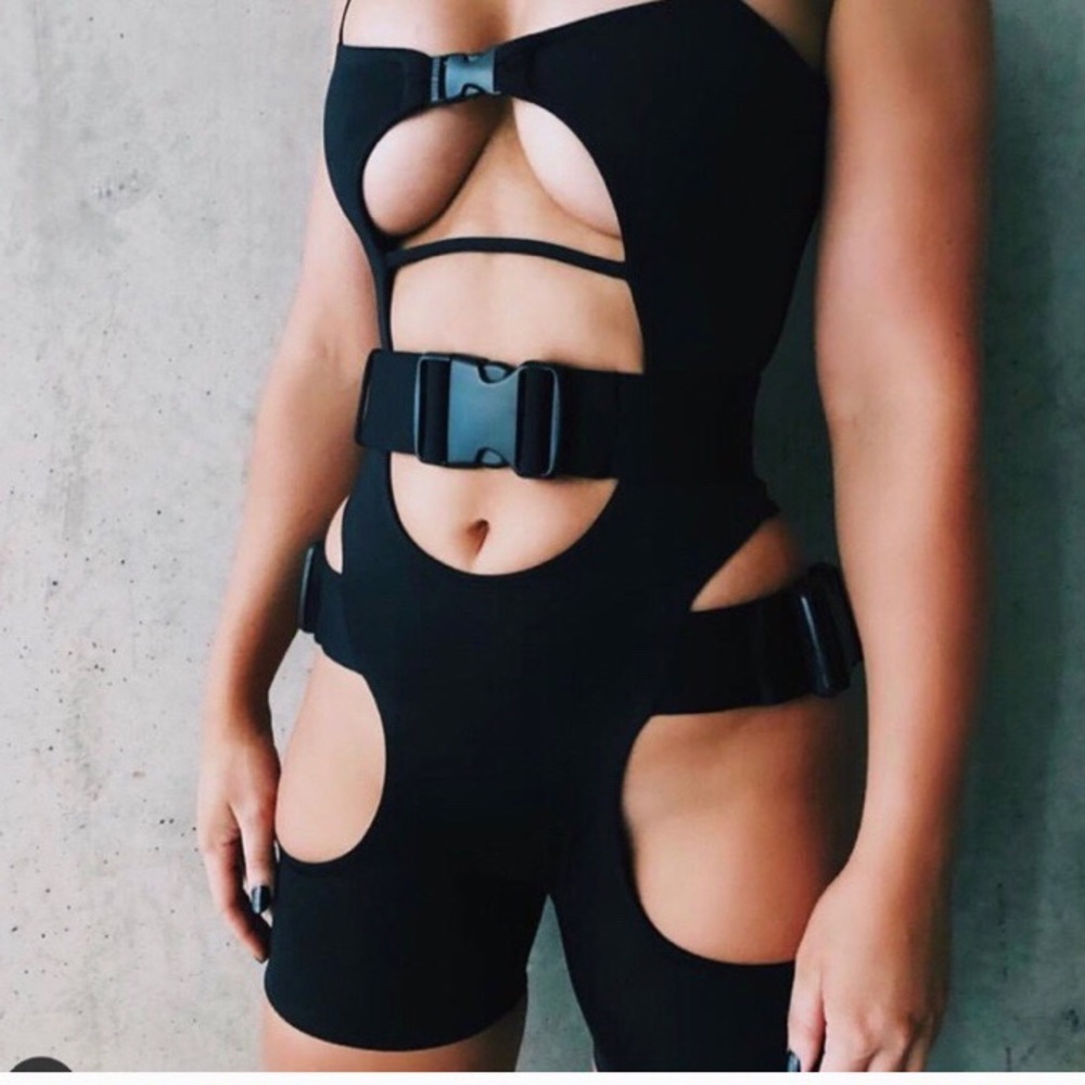 lipt the label black buckle cutout body suit set